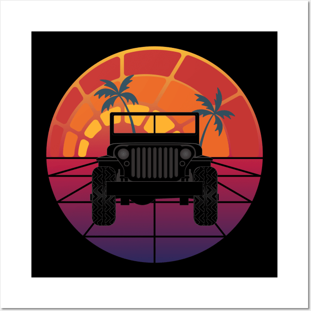 Retro Sunrise Jeep Wall Art by SunGraphicsLab